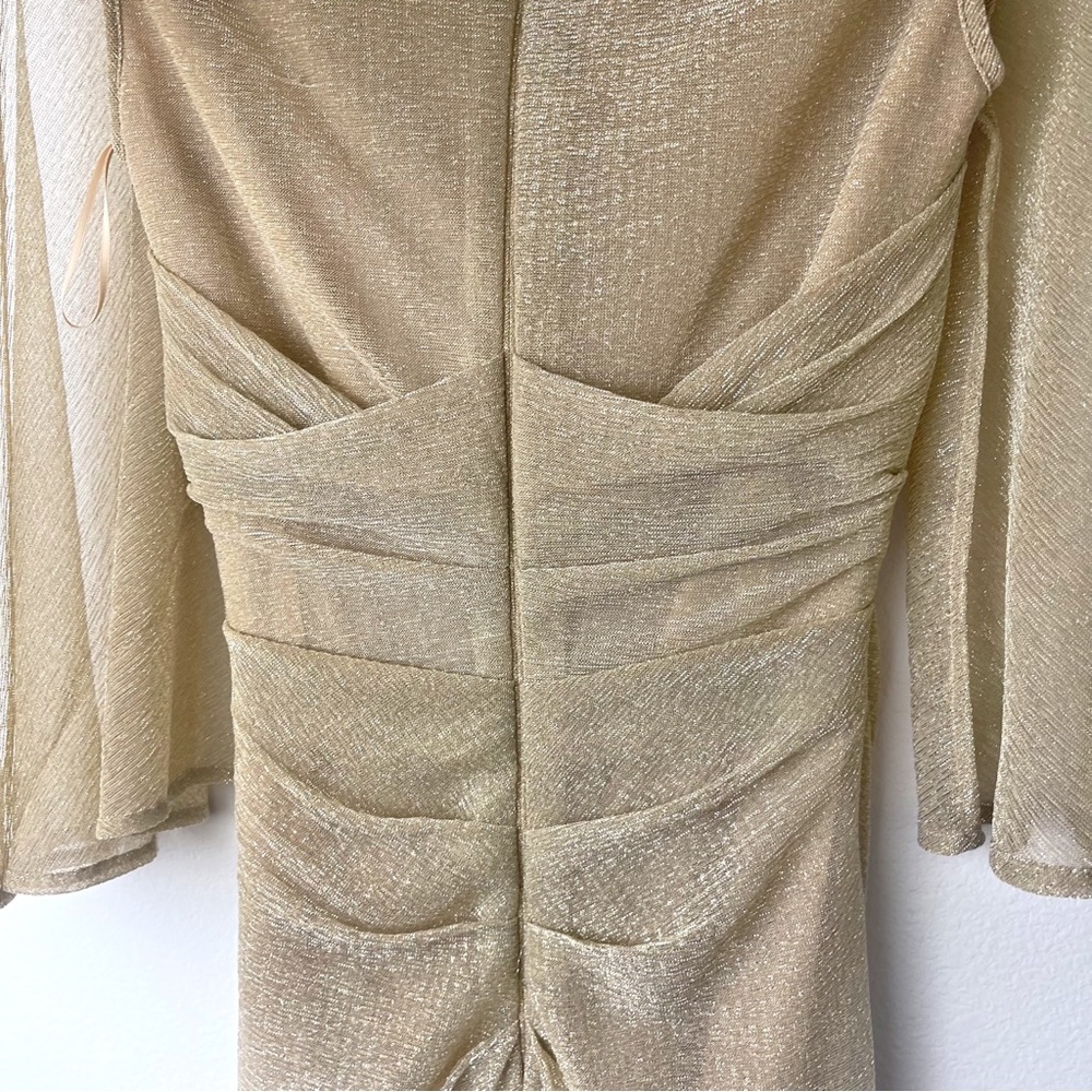 Talbot Runhof Doris Draped cape metallic sheer gold gown size 2 - Picture 7 of 11